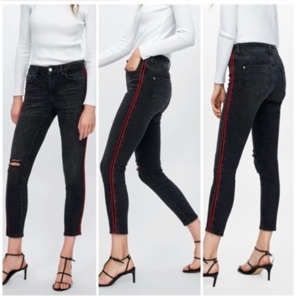 ZARA Black Distressed Dark Washed Denim Jeans Size 4